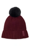 Calvin Klein Faux Fur Pompom Beanie In Red