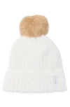 Calvin Klein Faux Fur Pompom Beanie In White