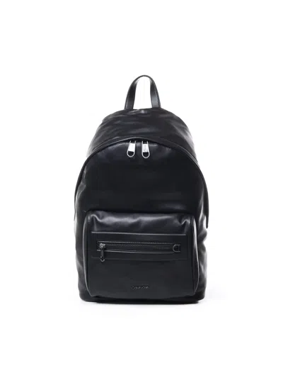 Calvin Klein Faux Leather Backpack In Black