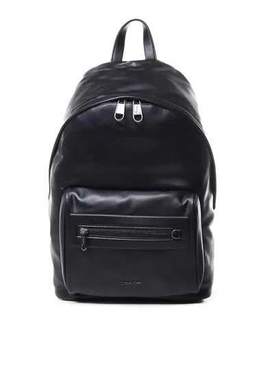 Calvin Klein Faux Leather Backpack In Silver