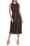 Calvin Klein Women's Belted A-line Midi-dress In Brown