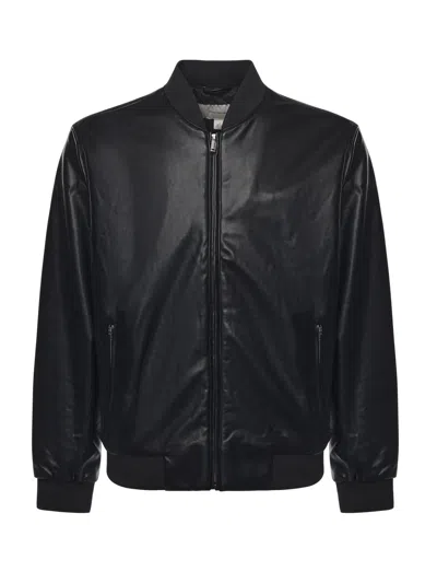Calvin Klein Faux Leather Bomber Jacket In Black