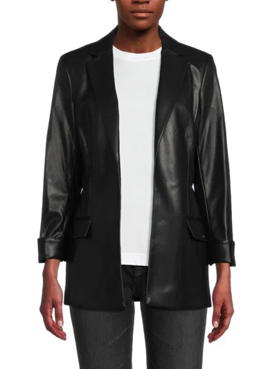 Calvin Klein Faux Leather Open Front Jacket In Black
