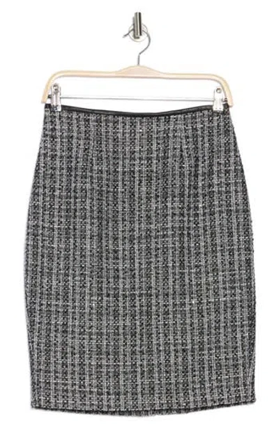 Calvin Klein Faux Leather Trim Tweed Pencil Skirt In Black Multi