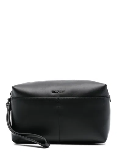 Calvin Klein Faux-leather Wash Bag In Black