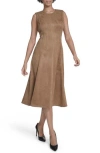 Calvin Klein Faux Suede Midi A-line Dress In Brown