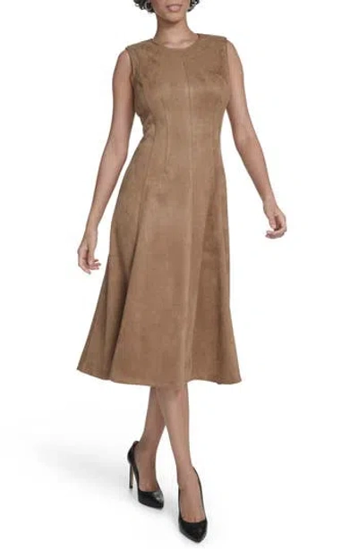 Calvin Klein Faux Suede Midi A-line Dress In Brown