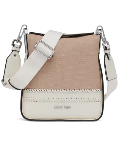Calvin Klein Fay Canvas Crossbody In White,natural