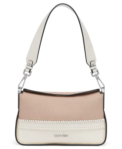 Calvin Klein Fay Canvas Shoulder In White,natural