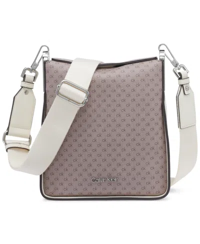 Calvin Klein Fay Mini Signature Adjustable Crossbody With Magnetic Top Closure In Almond Taupe,cherub White