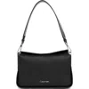 Calvin Klein Fay Mixed Material Demi Shoulder With Magnetic Top Closure In Black,silver