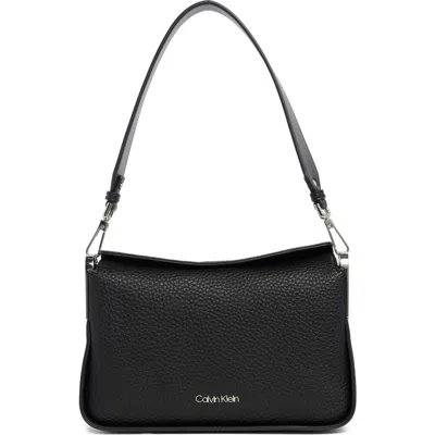 Calvin Klein Fay Mixed Material Demi Shoulder With Magnetic Top Closure In Black/silver