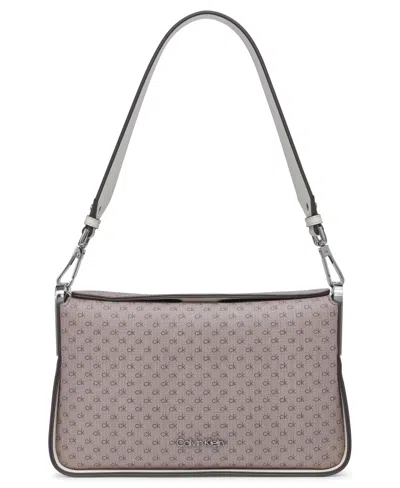 Calvin Klein Fay Signature Demi Shoulder With Magnetic Top Closure In Almond Taupe,cherub White