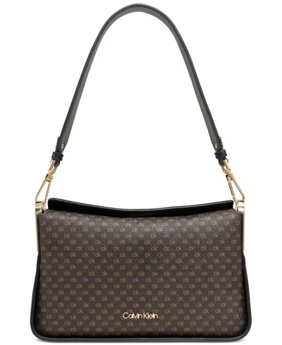 Calvin Klein Fay Signature Demi Shoulder With Magnetic Top Closure In Brown Khk