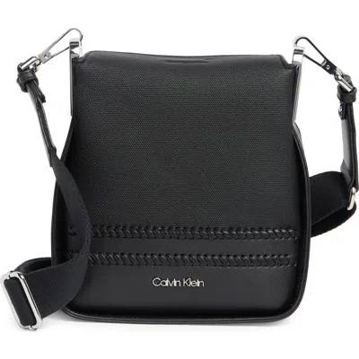 Calvin Klein Fay Whipstich Canvas Crossbody Bag In Black