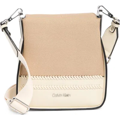 Calvin Klein Fay Whipstich Canvas Crossbody Bag In Wht/natural