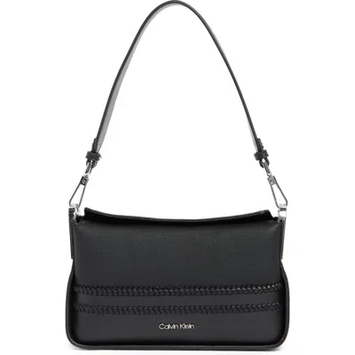 Calvin Klein Fay Whipstich Canvas Shoulder Bag In Black