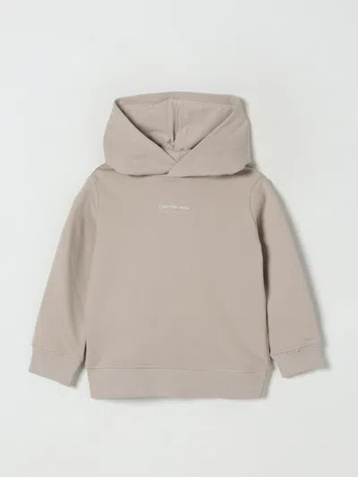 Calvin Klein Kids' Felpa Con Cappuccio E Maxi Logo  In White