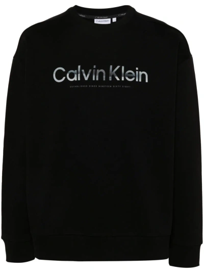 Calvin Klein Logo-print Cotton Sweatshirt In Black