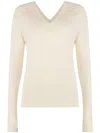 Calvin Klein Wool V-neck Sweater With Ribbed Knit In Neutrals