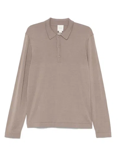 Calvin Klein Silk And Merino Wool Polo Sweater In Grey