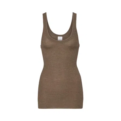 Pre-owned Calvin Klein Fine Merino Ribbed Tank Top 'fudge Melange' | Women's Size S In Brown