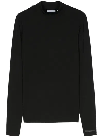 Calvin Klein Fine-ribbed Mock-neck Top In Black