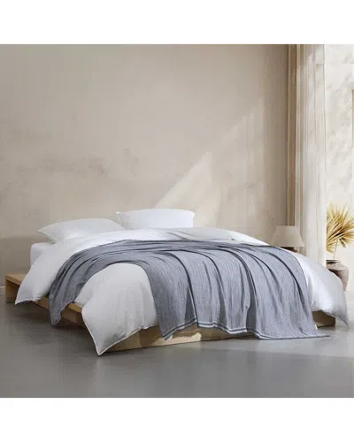Calvin Klein Fine Weave Cotton/linen Blend Throw Blanket In Blue