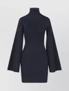 Calvin Klein Fitted Long Sleeve High Neck Dress In Blue