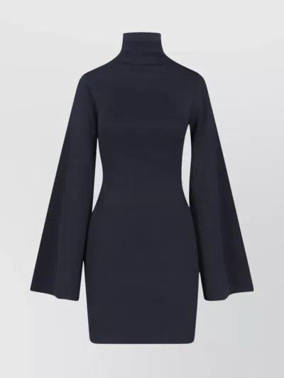 Calvin Klein Fitted Long Sleeve High Neck Dress In Blue