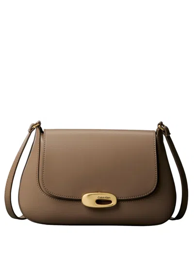 Calvin Klein Flap Lock Shoulder Bag In Brown