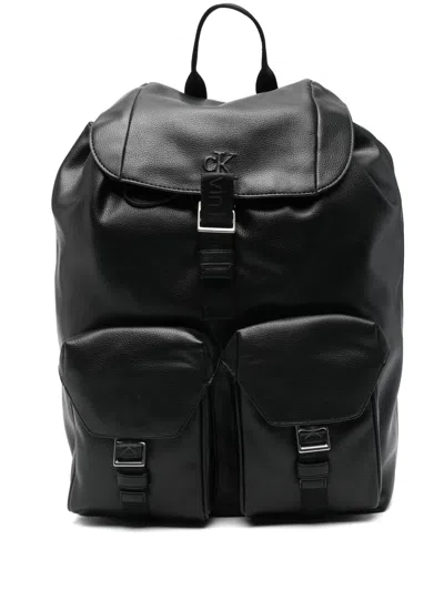 Calvin Klein Flap-pocket Backpack In Black