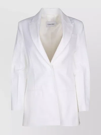 Calvin Klein Flap Pocket Sleeve Notch Lapel Shoulder Jacket In White