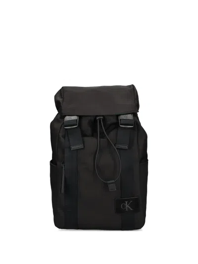 Calvin Klein Flap-top Drawstring Backpack In Black