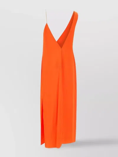Calvin Klein Flared One Shoulder Midi Length Dress In Orange