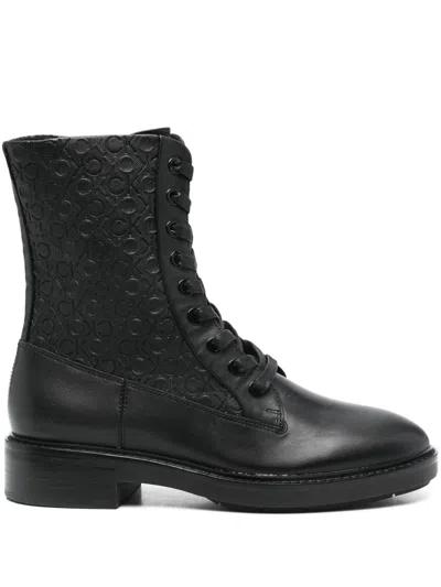 Calvin Klein Flat Combat Boot Mono Mix In Black