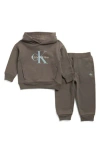 Calvin Klein Fleece Hoodie & Joggers Set In Brown