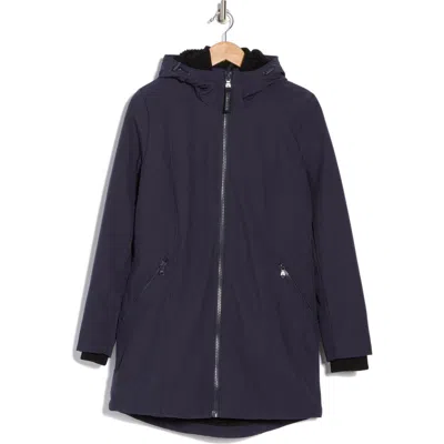 Calvin Klein Flextech Faux Shearling Lined Hooded Jacket In Blue