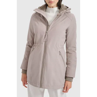 Calvin Klein Flextech Faux Shearling Lined Hooded Jacket In Caramel