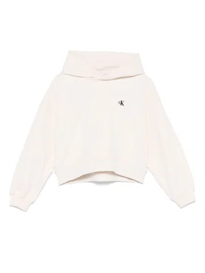 Calvin Klein Kids' Flocked-logo Hoodie In Neutrals