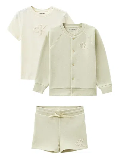 Calvin Klein Babies' Flocked Logo T-shirt And Shorts Set In Green