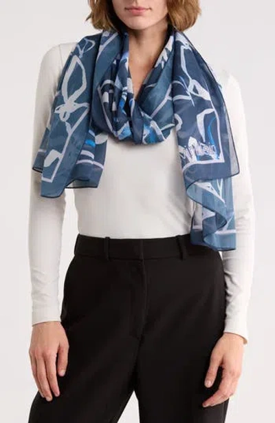 Calvin Klein Floral Chiffon Scarf In Blue