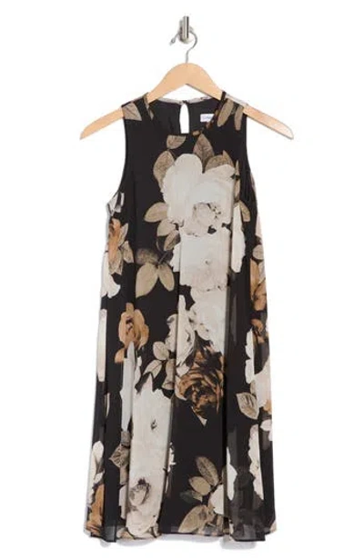 Calvin Klein Floral Chiffon Trapeze Dress In Multi