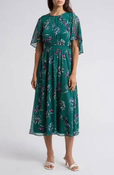 Calvin Klein Floral Flutter Sleeve Maxi Dress In Sequoia Multi | ModeSens