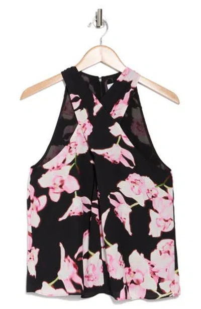 Calvin Klein Floral Halter Neck Sleeveless Top In Black Multi