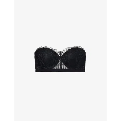 Calvin Klein Womens Black Floral-lace Underwired Padded Bandeau Bra