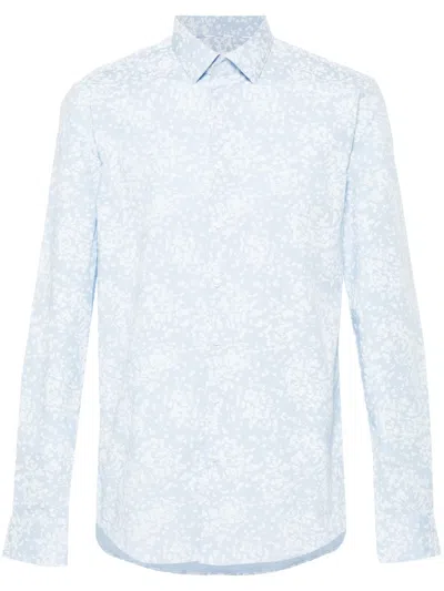 Calvin Klein Floral-print Cotton Shirt In Blue