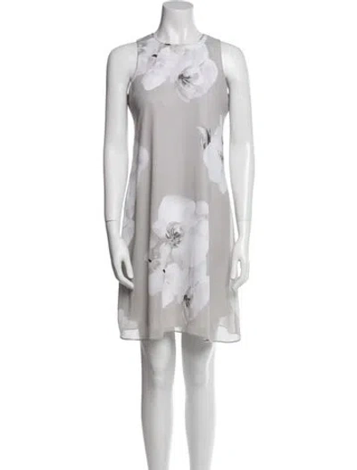 Pre-owned Calvin Klein Floral Print Knee-length Dress In Gray