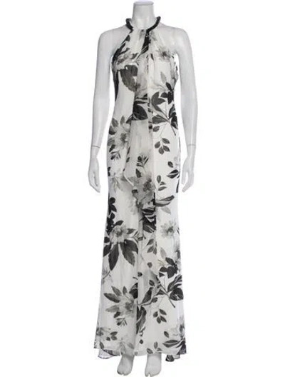 Pre-owned Calvin Klein Floral Print Long Dress W/ Tags In White