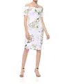 Calvin Klein Floral Print Off The Shoulder Scuba Dress In Lilac Green In Multi